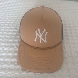 Beige Trucker Cap with White Logo